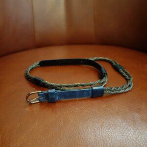 Eugenia Kim belt dark blue leather, gunmetal braided w silver buckle size M Y2K